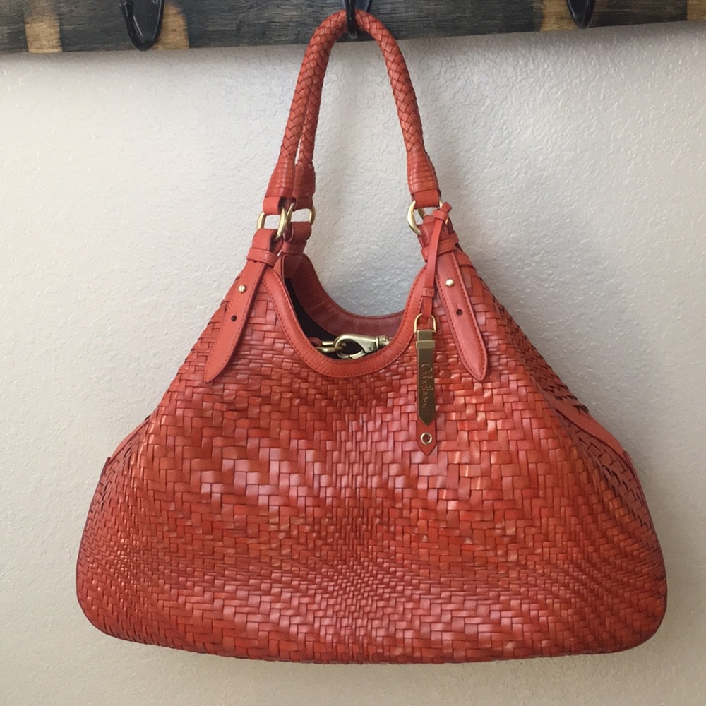Hobo Genevieve Woven Weave Triangle Purse Leather